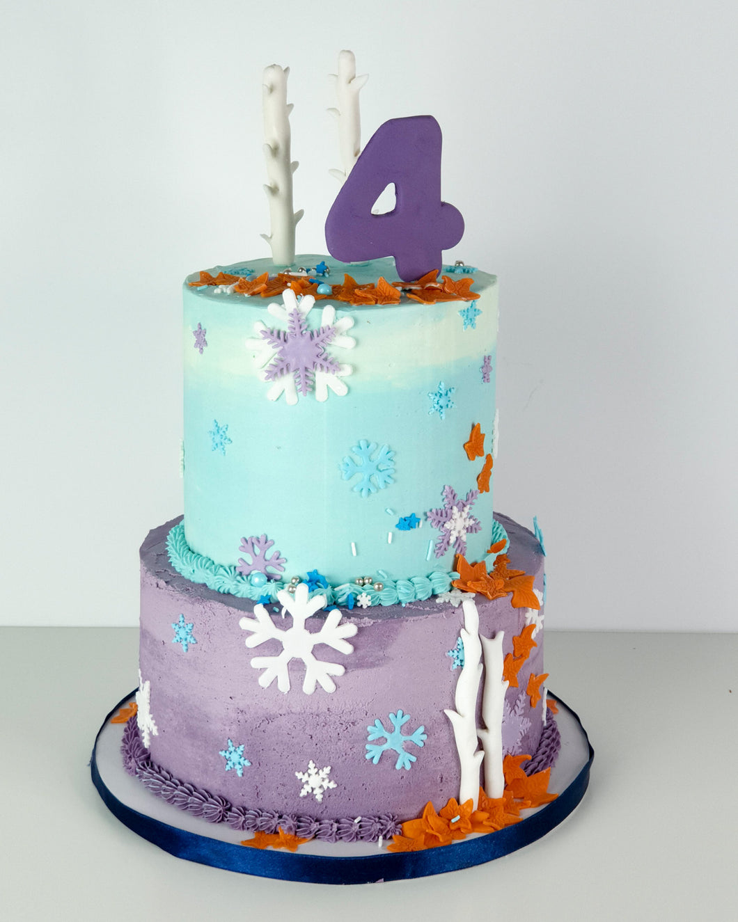 Winter Theme Blue and Purple Cake