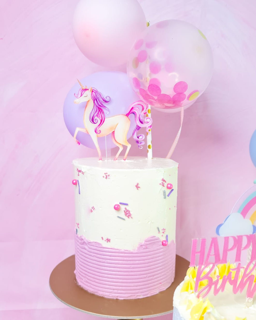 Pink Unicorn Cake with Ballons